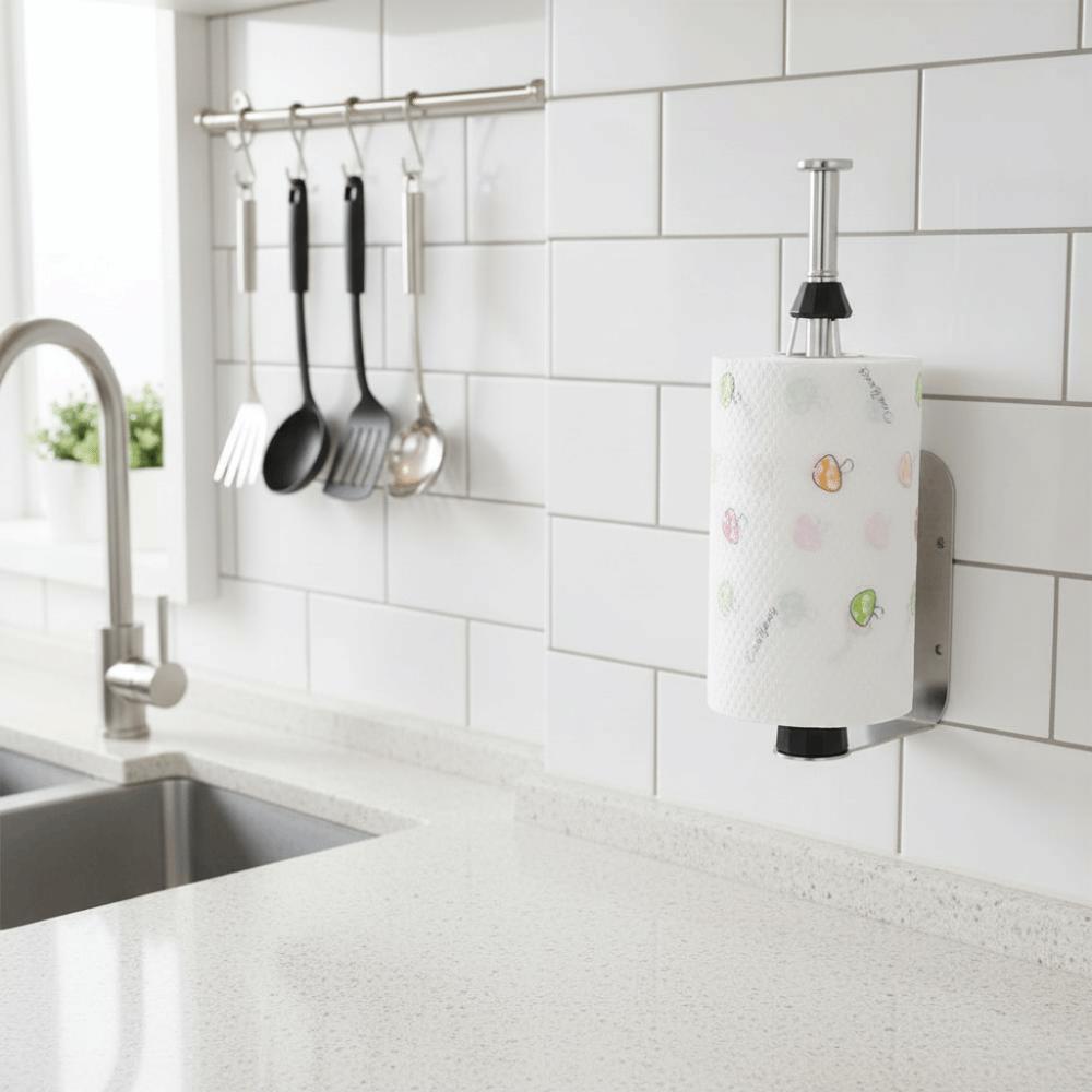 Stainless Steel Paper Towel Holder Adhesive Wall Mount Napkin Storage Rack Bathroom