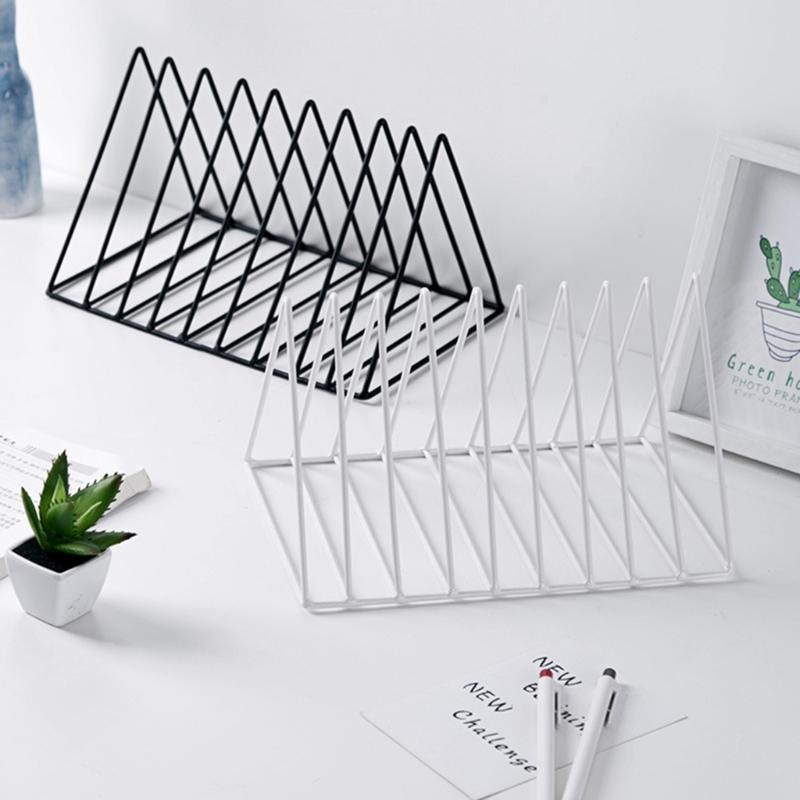 Organizador de Escritorio para Libros Soportalibros Metálico Triangular 9 Compartimentos Soporte para Libros Revistas Ahorro de Espacio Revistero