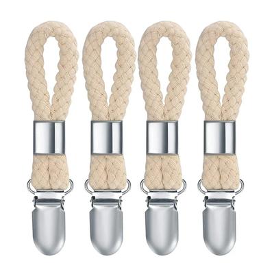 4/8pcs Towel Hanging Clips Clamp Braided Multipurpose Cotton Loop Metal Hook Kitchen Bathroom Storage Clips Socks Clothes Hanger