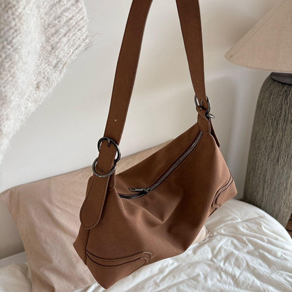 Frosted Texture Women's Crossbody Bag Solid Color Faux Suede Underarm Bag Motorcycle Use