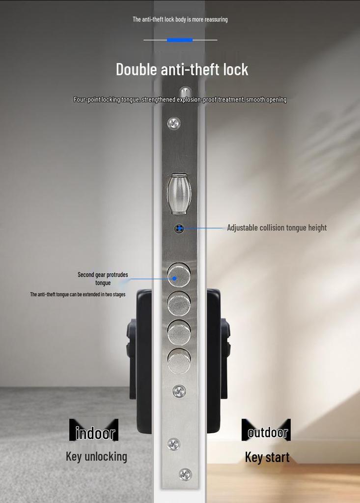 Black Offset Axis Anti-theft Door Lock with 304 Stainless Steel Handle for Wooden Entrance Doors