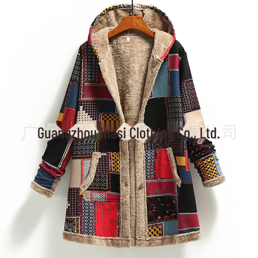 2023 Winter Women's Printed Hooded Sweatshirt with Warm Plush Lining