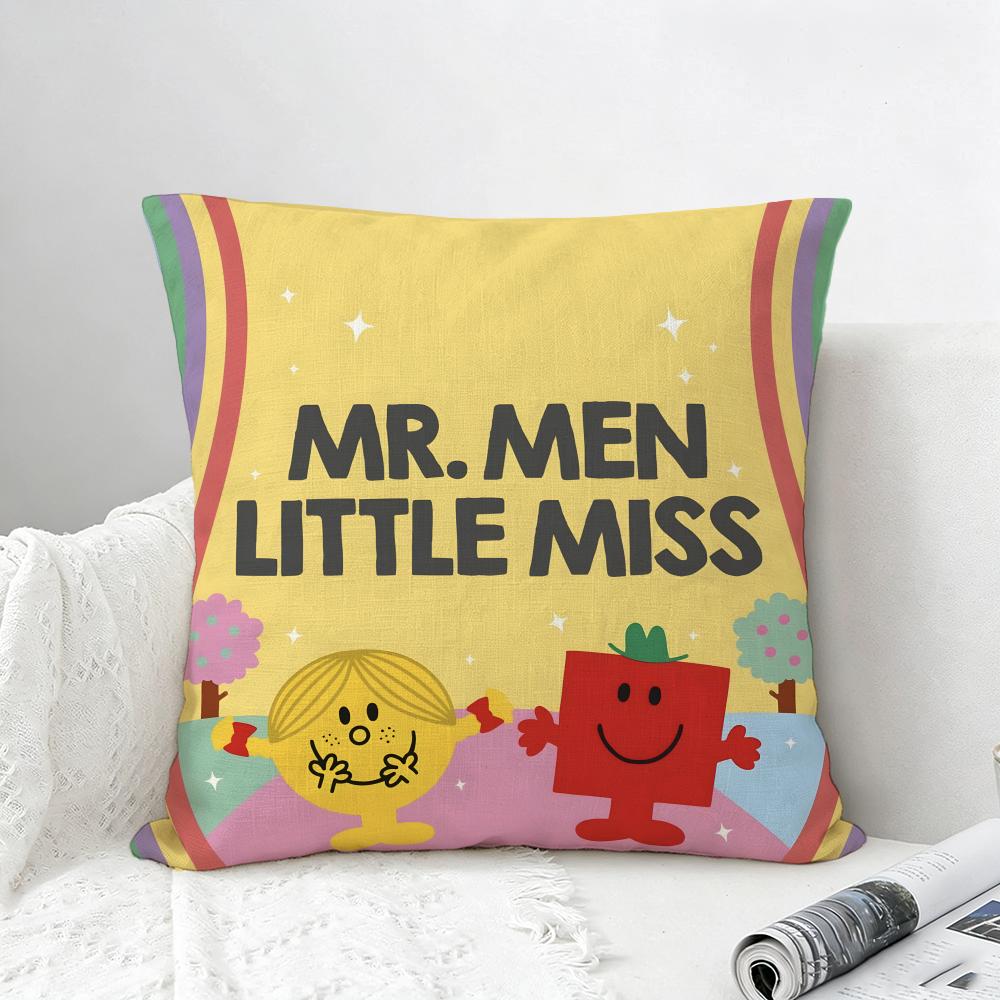 Cartoon Mr Men and Little Miss Cushion Cover Natural Linen Pillowcase Set AllinOne Decor for Sofa Bedroom Chair