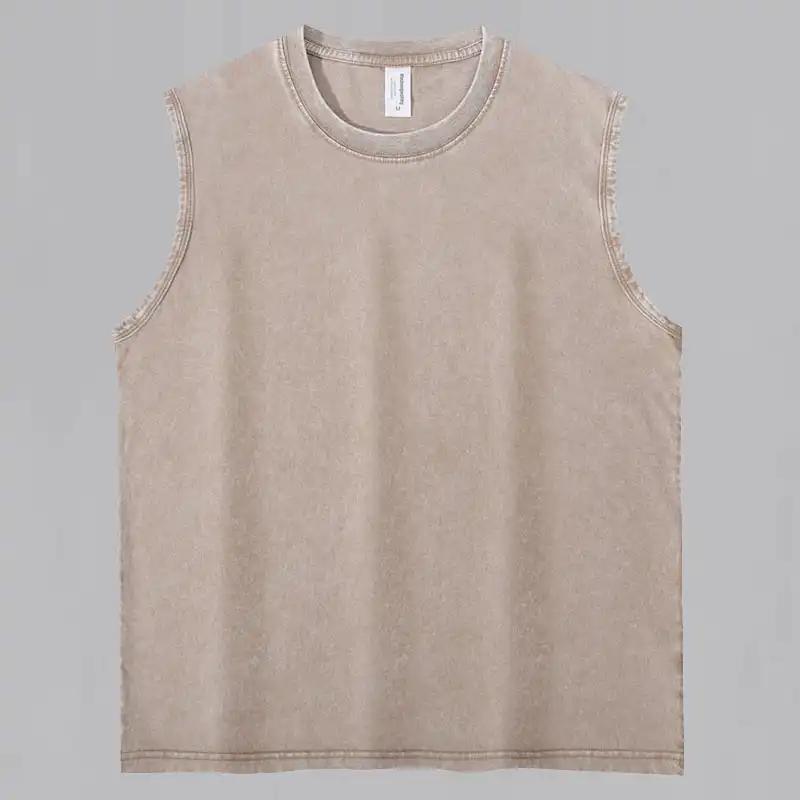 Men Washed Solid Color Round Neck Loose Sleeveless Tank Top