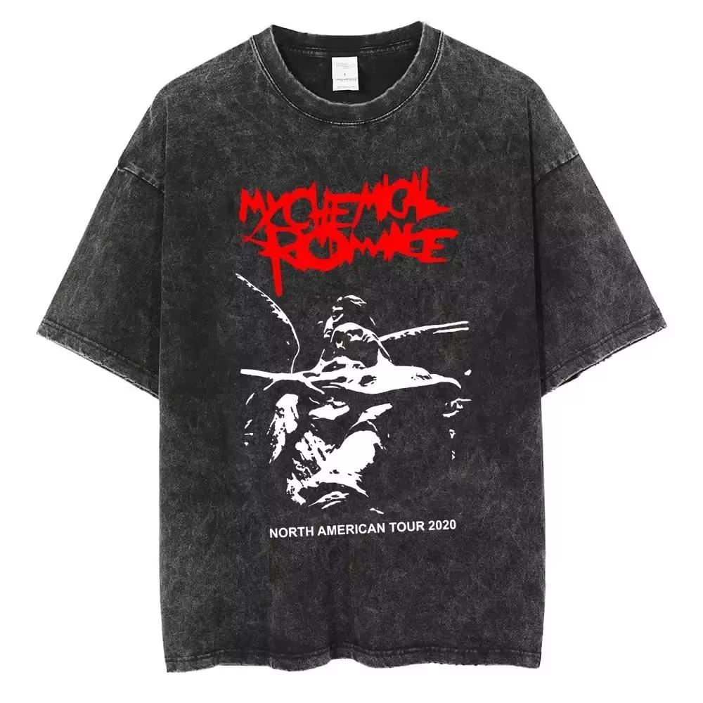 My Chemical Romance Yazlık Oversize Tişört Erkek Kadın Yıkanmış Pamuk Punk Emo Rock Kısa Kollu Moda Üstler Tişört
