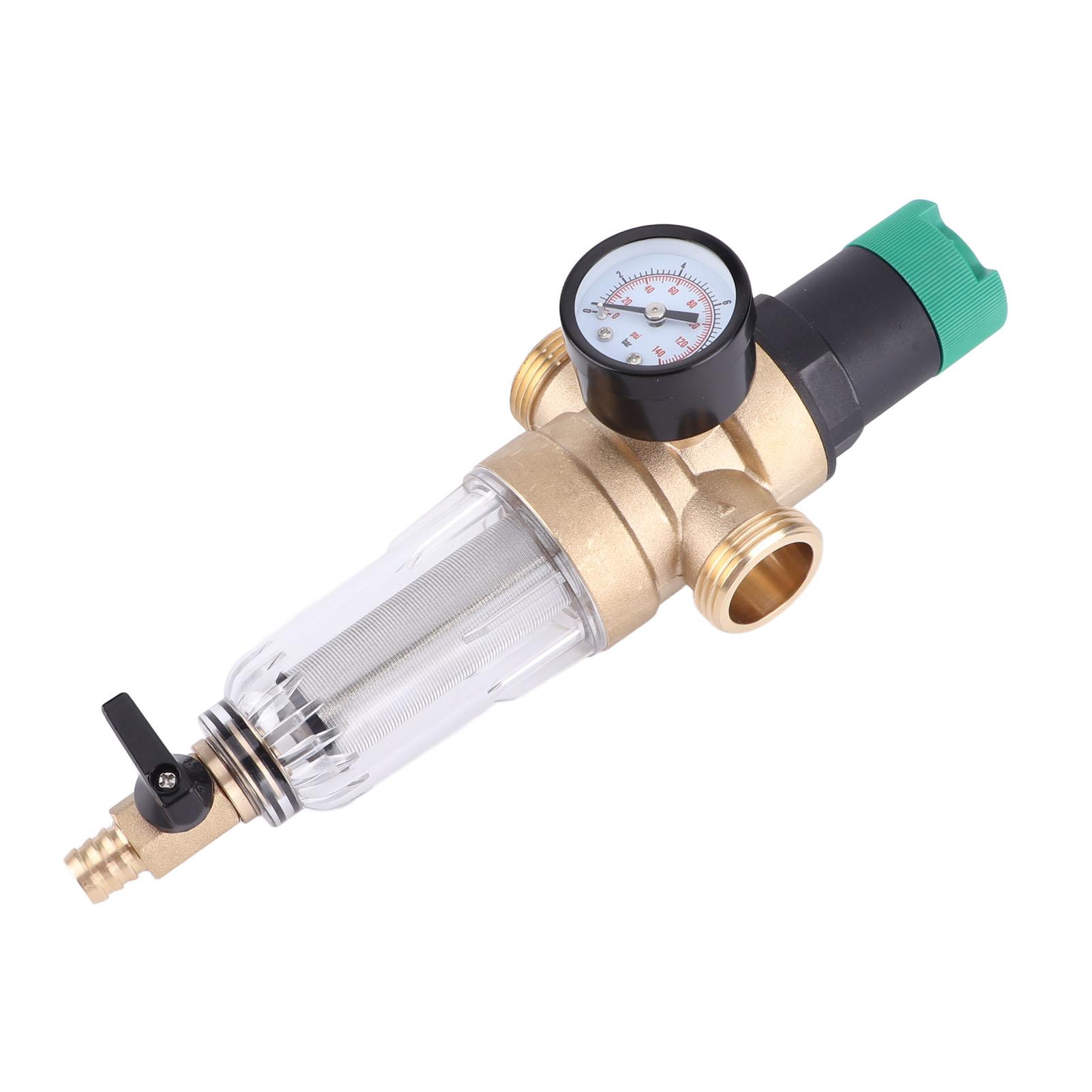 

Water Pressure Reducer Brass G1 G1 2 Connector with Gauge 40 Microns Filter Water Pressure Regulator for Domestic Water