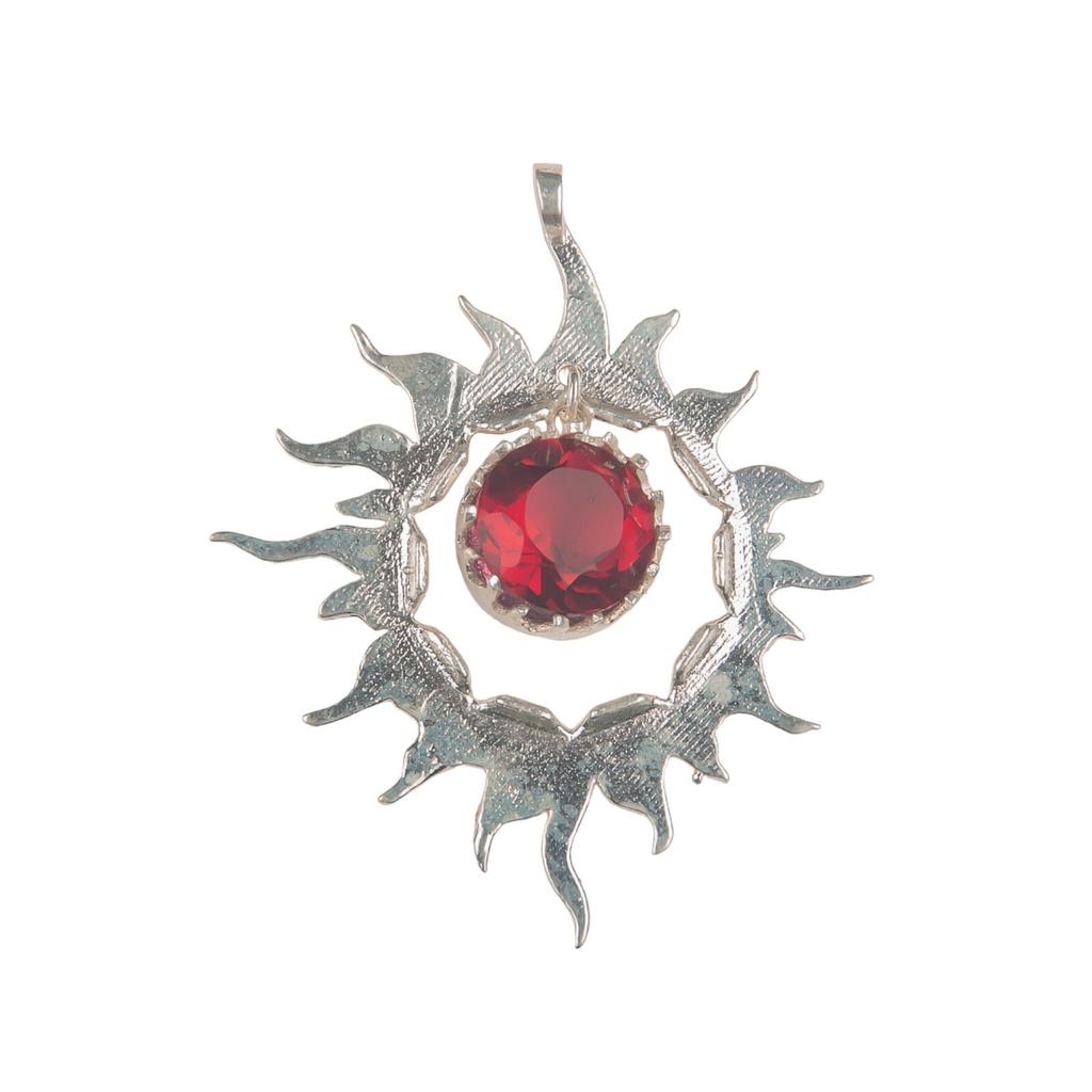 925 Solid Silver Multi Gemstone Sun Health Benefits Unisex Jewelry Pendant 1.76" CP-18