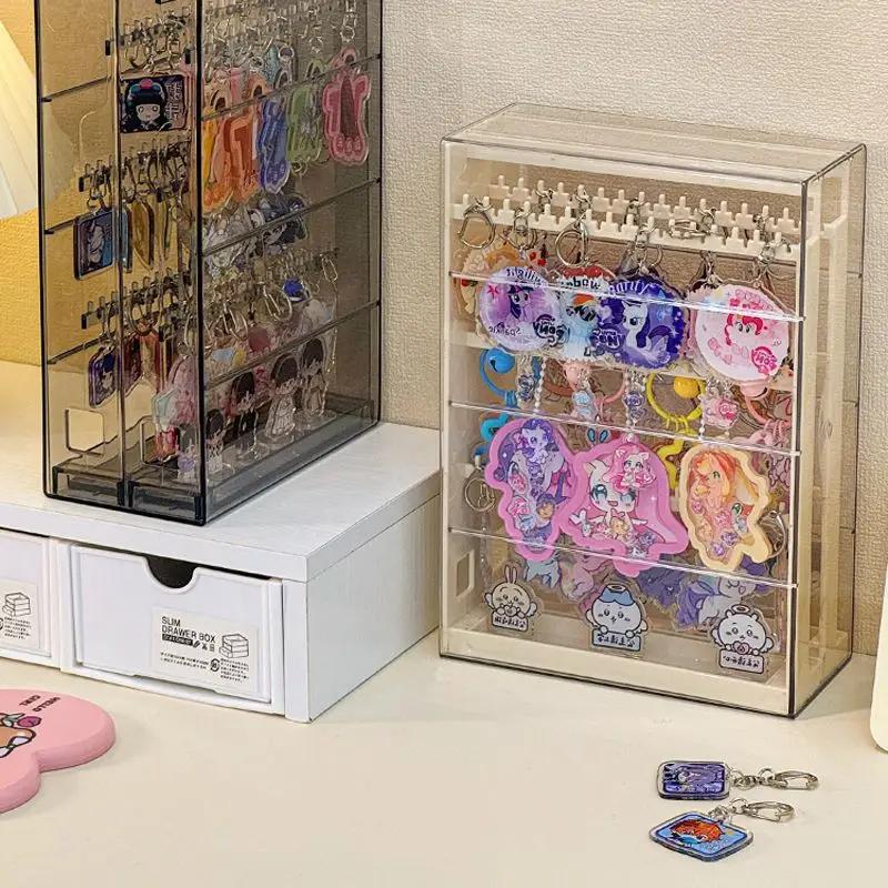 Keychain Display Stand Hanging Anime Pendant Organizer for Guka Small Doll Pendants Hook Desktop Acrylic Dustproof Storage Box