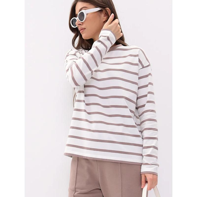 T-shirt da donna a maniche lunghe minimalista, tessuto morbido di alta qualità, silhouette ampia e squadrata per il comfort di tutto il giorno