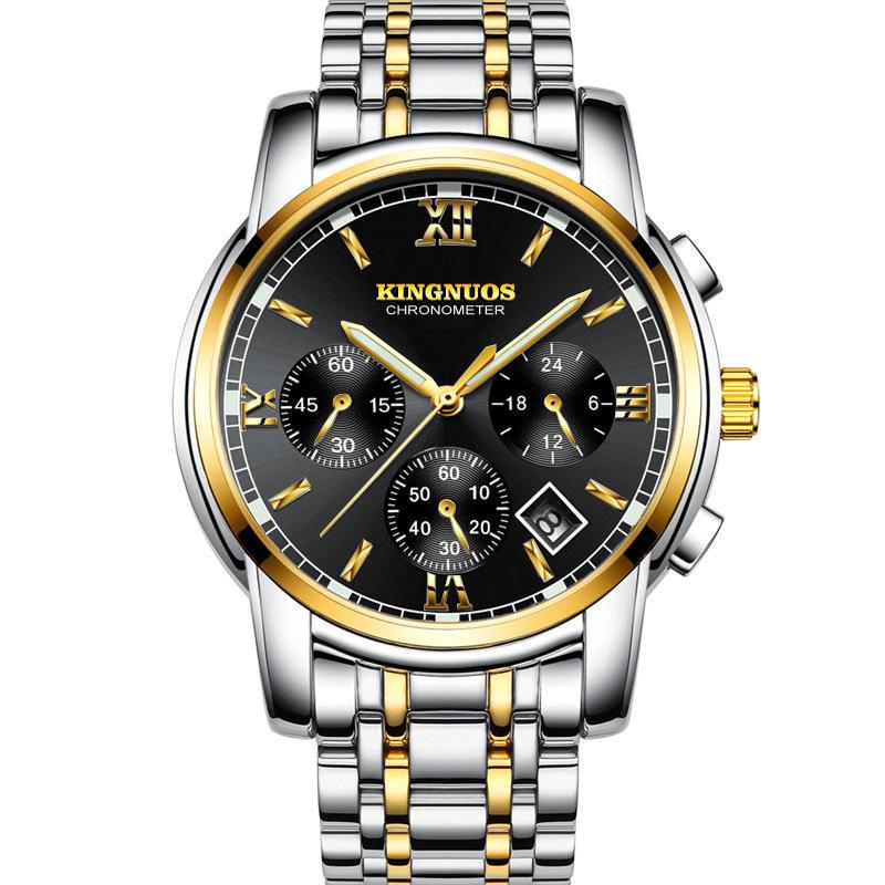 Top Brand New All-match Fine Steel Belt Waterproof Men's Watch Three-eye Six-pin Men's Watch Multifunctional Quartz Non-mechanical Wristwatch