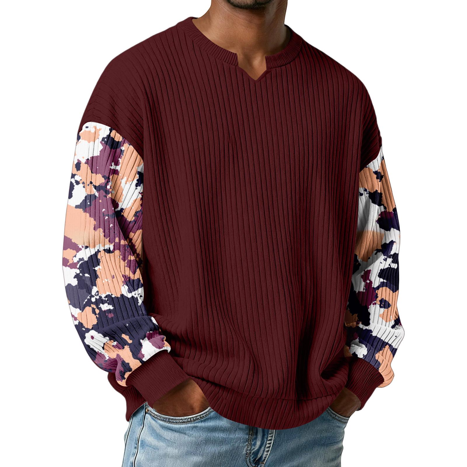 

Men s Camouflage Stylish V-Neck Ribbed Textured Long-Sleeve T-Shirt XL