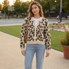 Women's Leopard Print V-Neck Knit Cardigan Soft Sweater