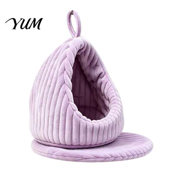 Plush Bird House Hanging Parrot Nest Bed, Winter Striped Water Drop Shape Warm Hideaway Cozy Cave Bed with Removable Cushion, Cage Hammock for
