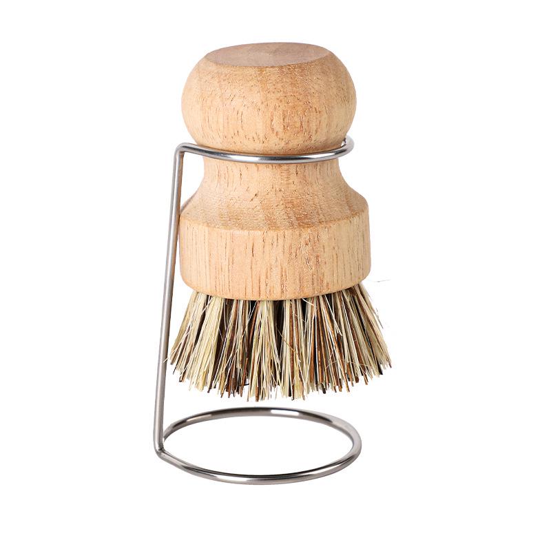 Natural Wood Short-Handled Coconut Fiber Dishwashing Brush for Kitchen Pots with Drain