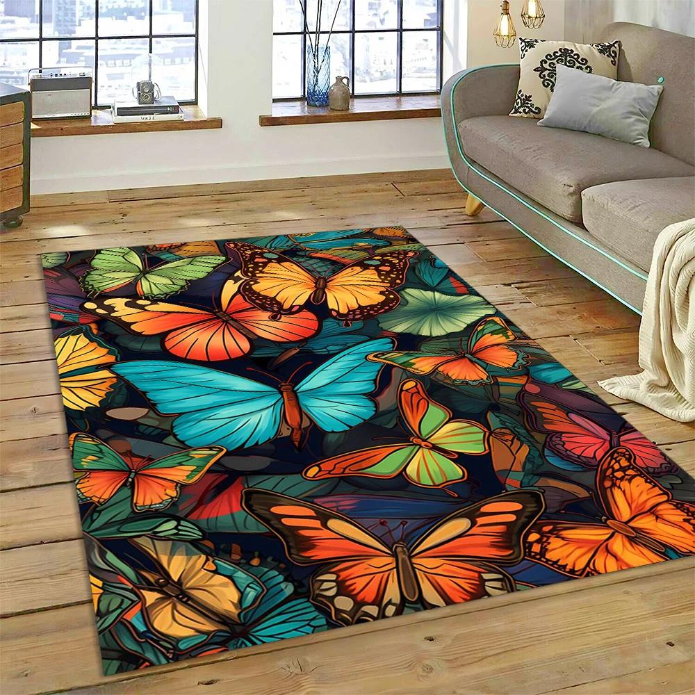 HD Fantasy Butterfly Flower Cartoon Carpet Rug for Home Living Room Bedroom Sofa Doormat Decor,Kids Area Rug Non-slip Floor Mat