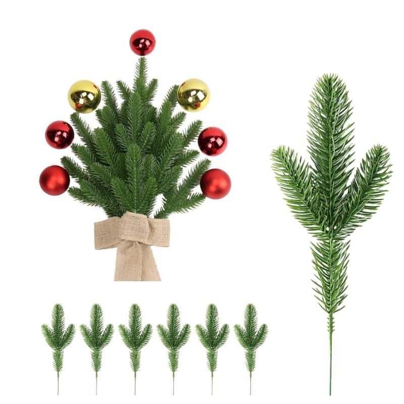 40PCS Durable Plastic Pine Sprays with Wire Stems Safe Never Toxic Sustainable Friendly Christmas Tree Ornaments Inside Use