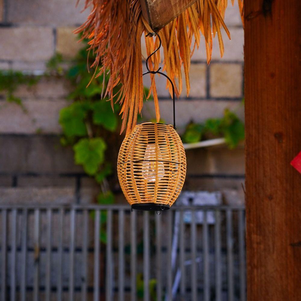 With Handle Yard Lantern Landscape Weave Wind Lamp Chinese Style Solar  Imitation  Lantern  Outdoor