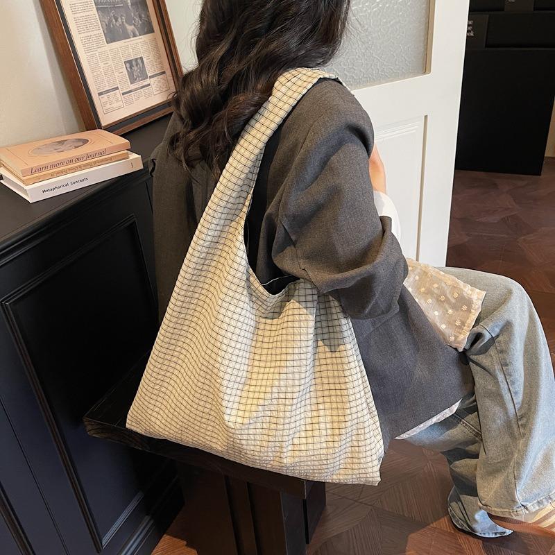 Spring New College Style Light Plaid Large-capacity Shoulder Bag Korean Versatile Casual Portable Tote Bag
