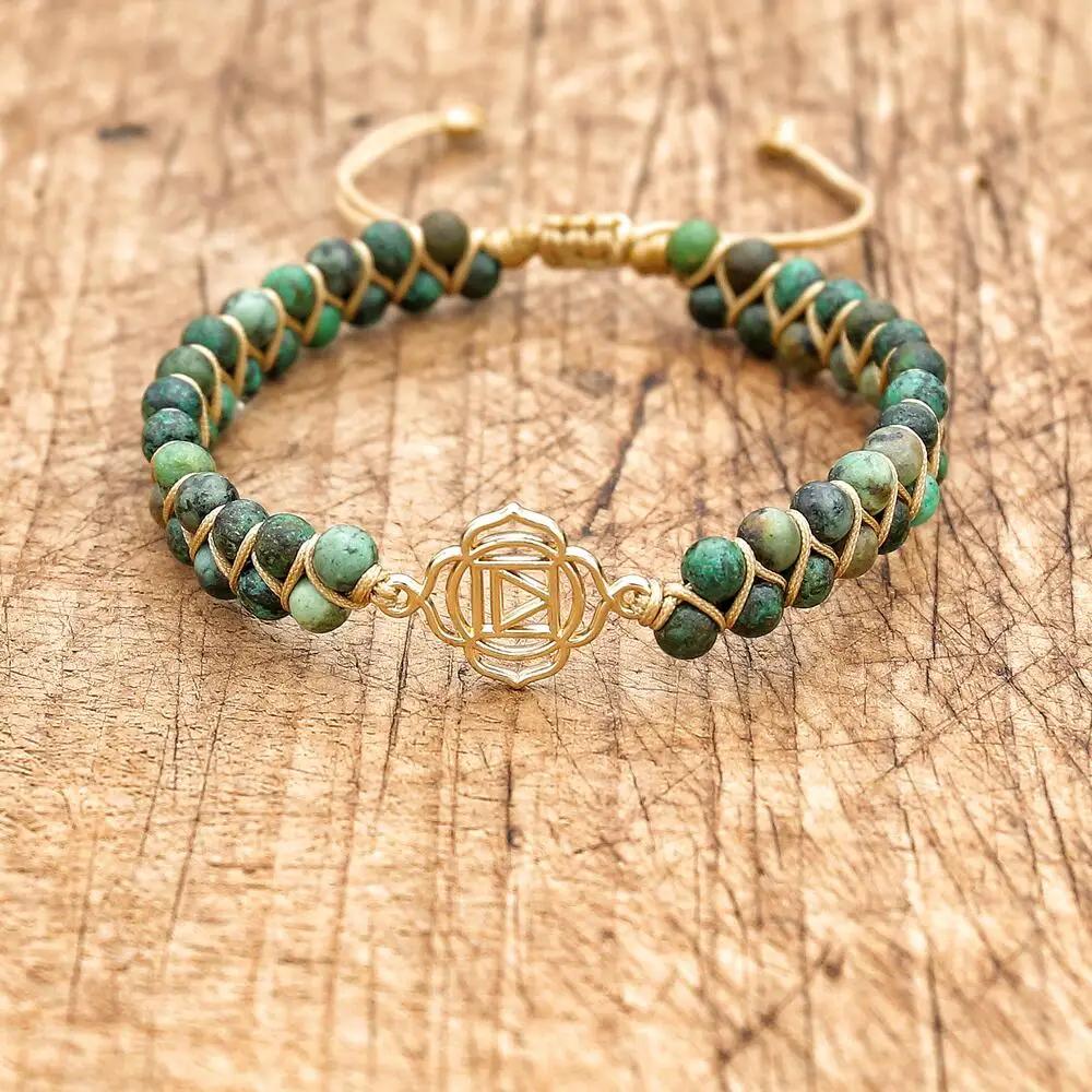 4mm Double Layer African Stone Braided Turtle Bracelet Beaded Boho Charm Friendship Bracelet Couple Handmade Jewelry