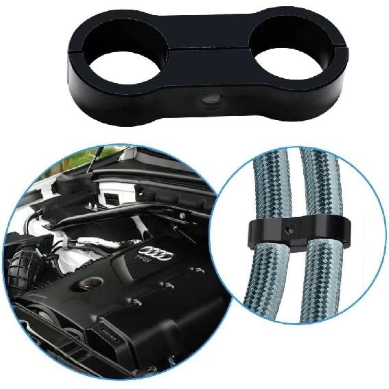6AN Black Hose Aluminum Clamp-AN6 Hose Separator Fuel line Mounting Clamps Aluminum Hose Fitting Adapter Great for 3/8 Fuel Hose, Oil Line, Brake