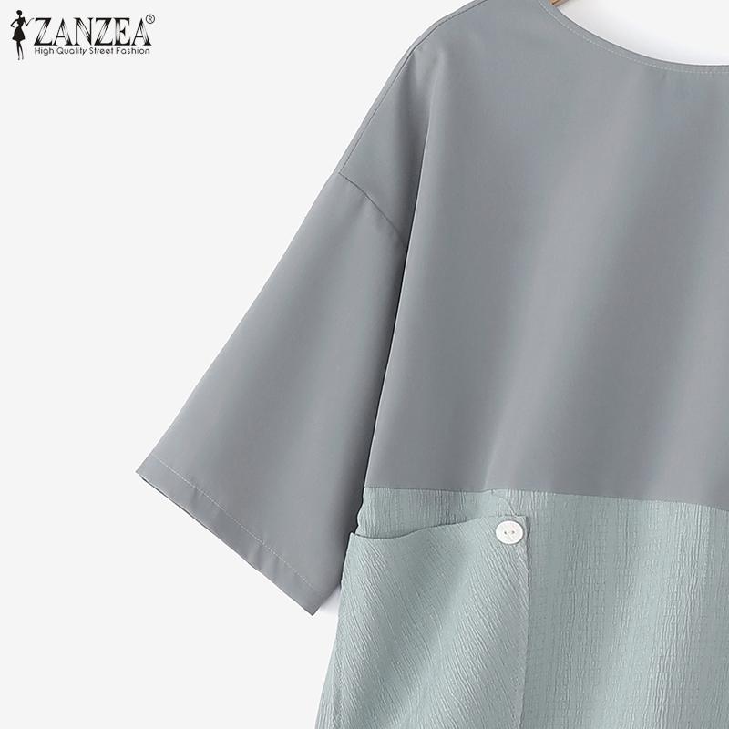 ZANZEA Women Casual Round Neck Loose Summer 3/4 Sleeve Blouse