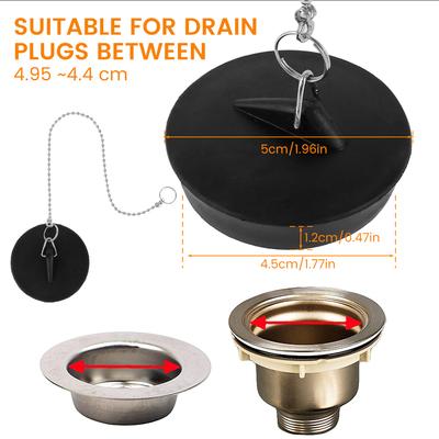 2 Pièces Bouchon d'Évier Universel Bouchon d'Égouttoir en Caoutchouc avec Chaîne Ronde à Perles 4,95/4cm Bouchon d'Égouttoir pour Lavabo de Bain Baignoire Cuisine