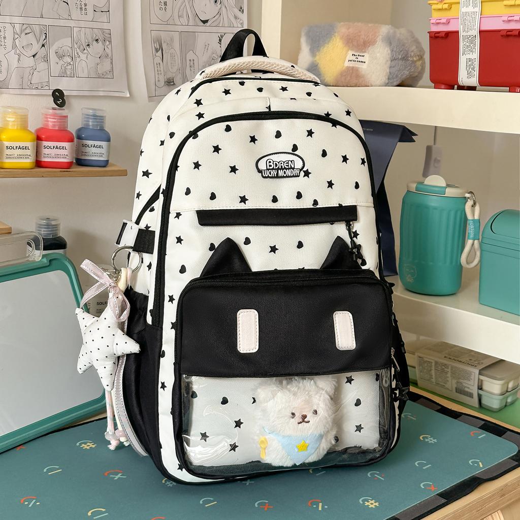 Schoolbag cute messenger bag women's new Japanese fresh, sweet and transparent pain bag students light class make-up bag