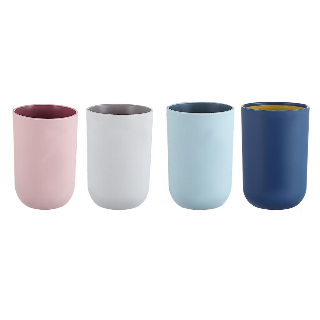 4Pcs Plastic Toothbrush Tumblers Bathroom Mugs Curved Edge Easy Grip Sturdy Mouthwash Cups Stackable Multipurpose Home Travel