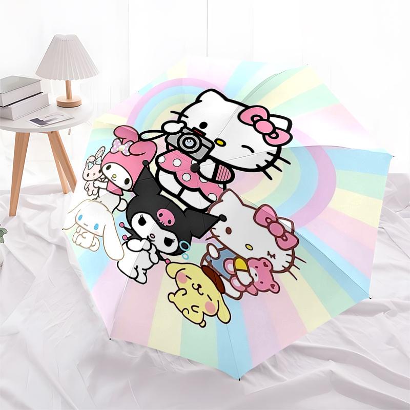 Hello Kitty, Sanrio Automatic Open/Close Umbrella-Cute Umbrella with Cute Design, Portable 3-Fold Compact Umbrella for Men & Women, Hallowee