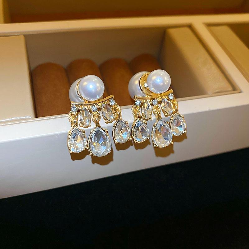 Real Gold Electroplated Silver Needle Freshwater Pearl Flower Earrings High-end Earrings French Light Luxury Elegant Earrings Women