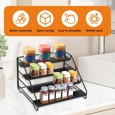 4 Tier Spice Rack Organizer Carbon Steel Seasoning Step Storage Shelf Countertop Tiered Seasoning Holder Rack for Kitchen