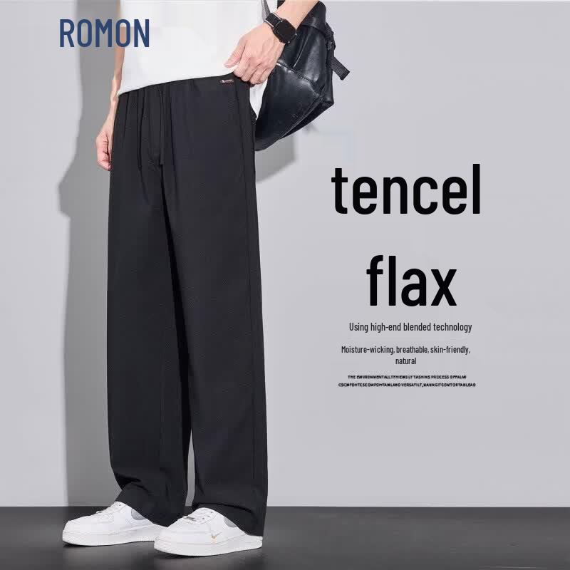 ROMON Men s Summer Loose Straight Linen Blend Casual Pants 3XL