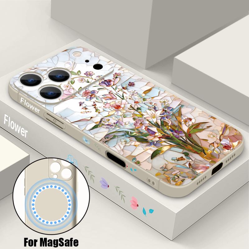 Magnetische Kreative Blumenmuster Handyhülle Für iPhone 17e 17 16 15 14 13 Pro Max 16e Für Magsafe Kabelloses Laden TPU Weiche Hülle
