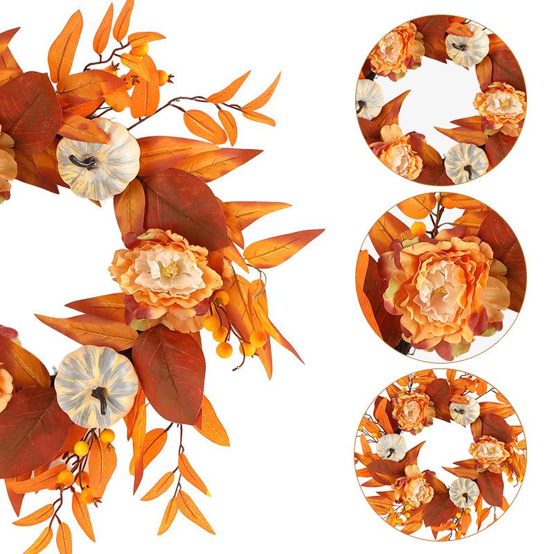 Handmade Maple Leaves Pumpkins Wreath Diy Decoration For Thanksgiving Halloween Front Door Wall Hanging Autumn Harvest Wreath