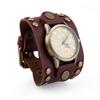Mens Punk Style Vintage Leather Bracelet Watch With Rivets Wide Cuff Band Casual Fashion