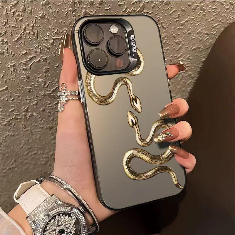 Creative Golden Snake Phone Case for Samsung A15 A16 A24 A25 A35 A54 A55 Galaxy S24 23 21 S25 Ultra Plus S24 FE Silver IMD Cover
