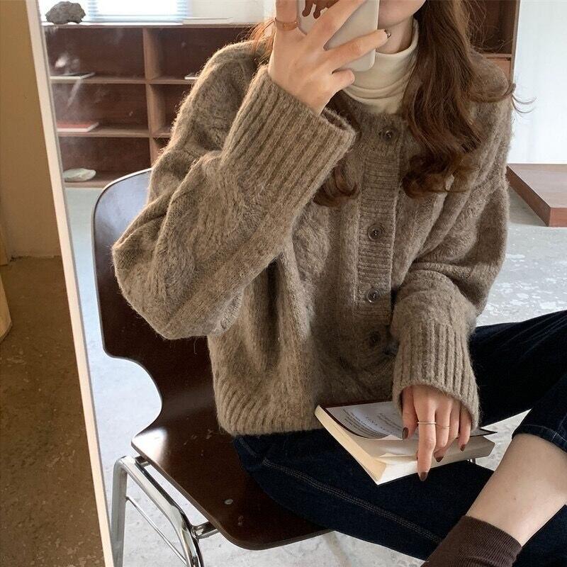 Winter Clothes Sweater Cardigans Women Korean Fashion  Casual Loose Thick O-neck Knitted Tops Outerwear Blusa Mujer 16053