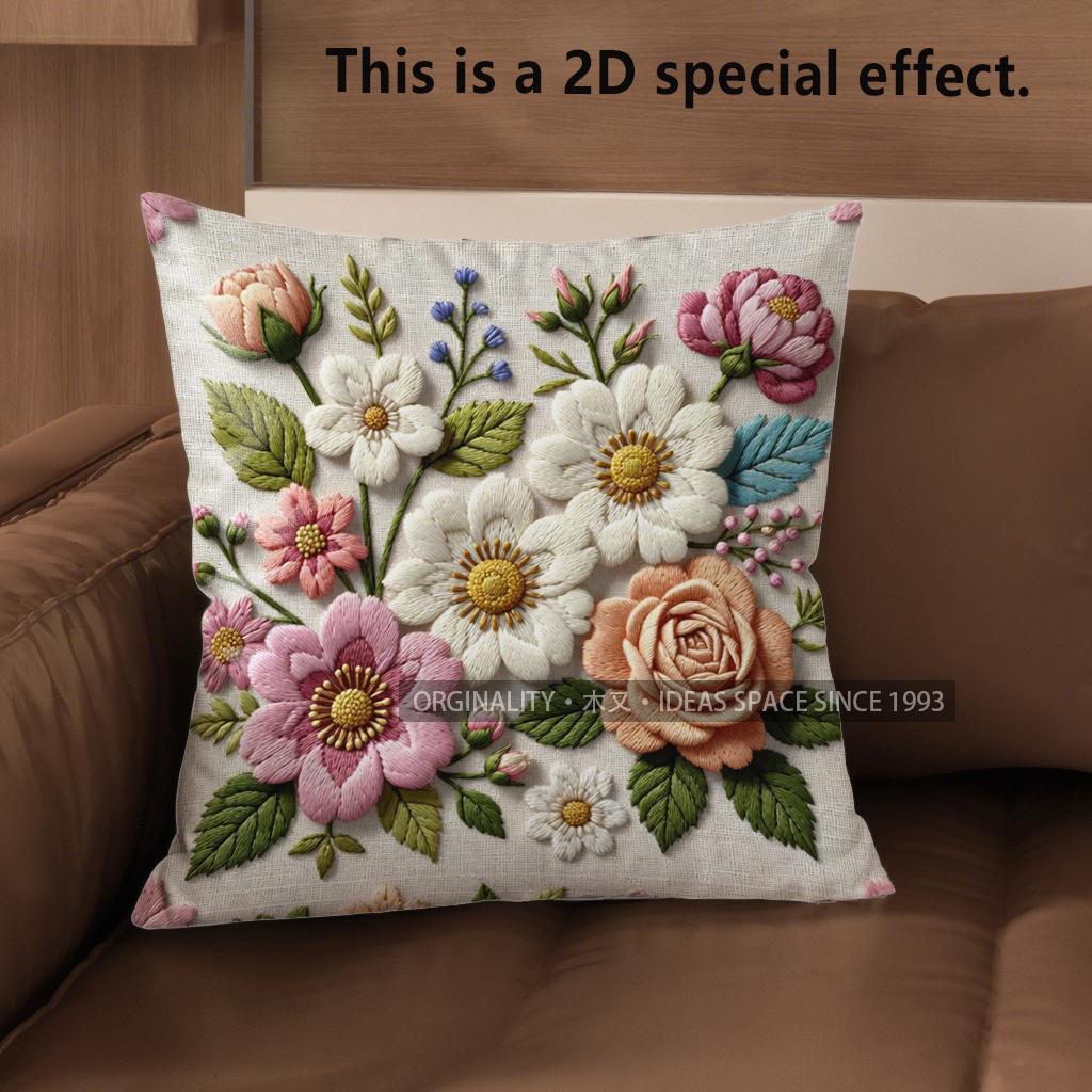 2D Vintage Floral 3D Style Throw Pillow Covers Pattern Cushion Cover Suitable For Sofa Bedroom Car Pillow Cover