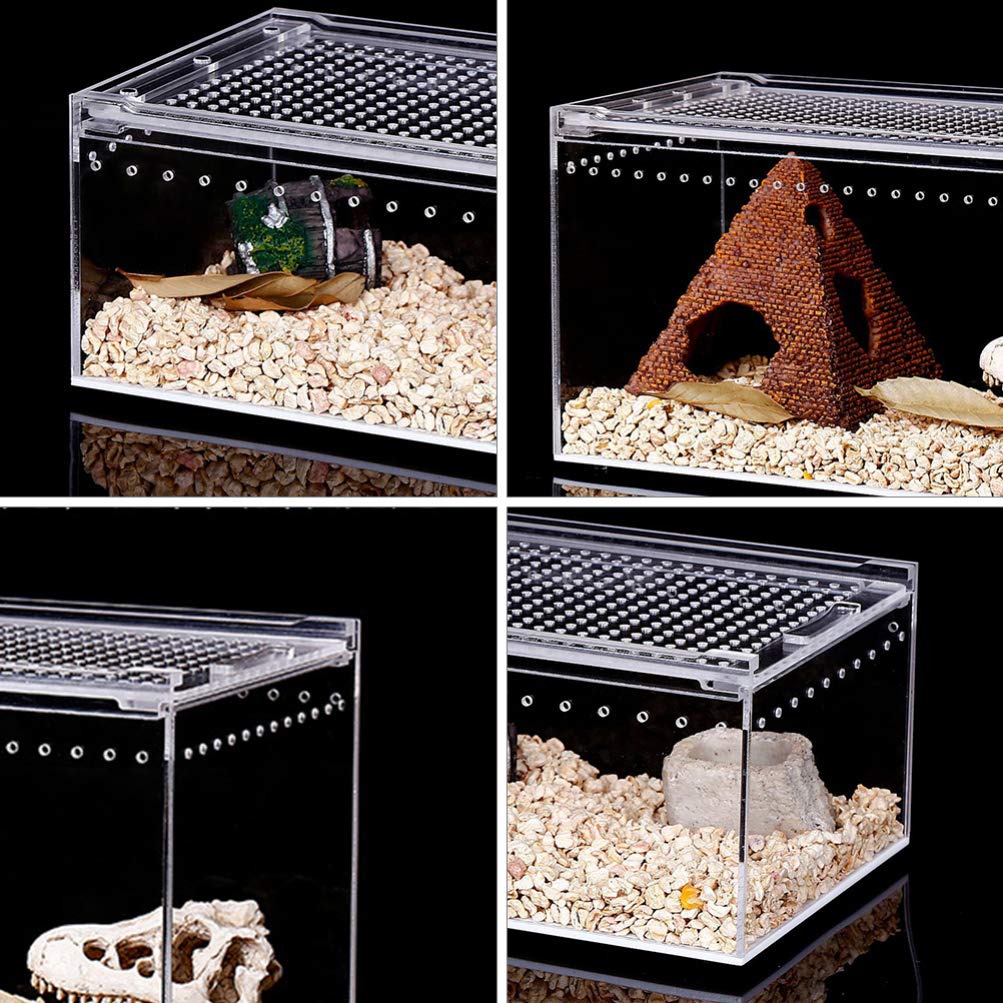 POPETPOP Reptile Case, Transparent Reptile Cage, Breeding Container for Small Animals, Turtles, and Amphibians, 25x15x15cm