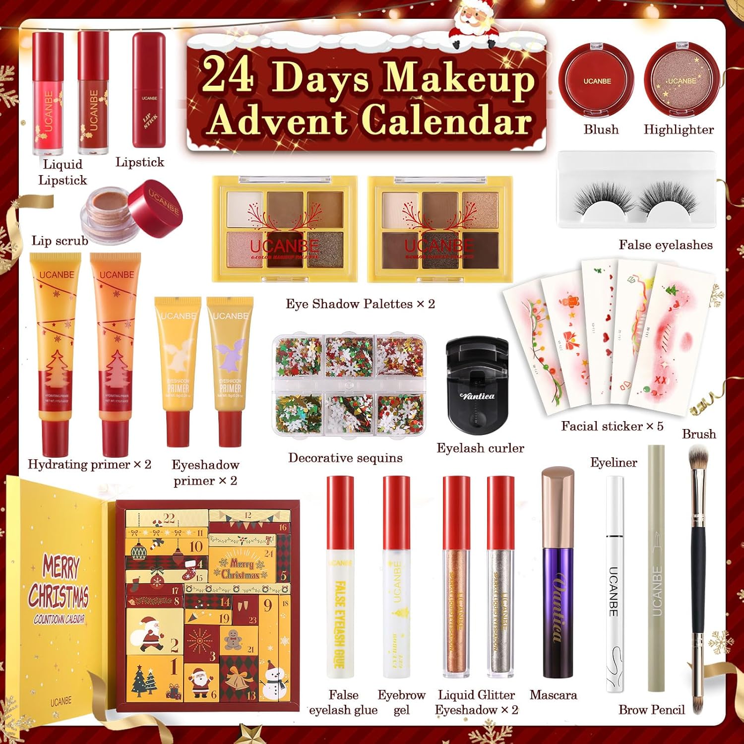 UCANBE Makeup Advent Calendar 2025, 24 Days Christams Makeup Sets For Women Gift, 2025 Xmas Countdown Calendar 24 Individually Boxed Full Make Up