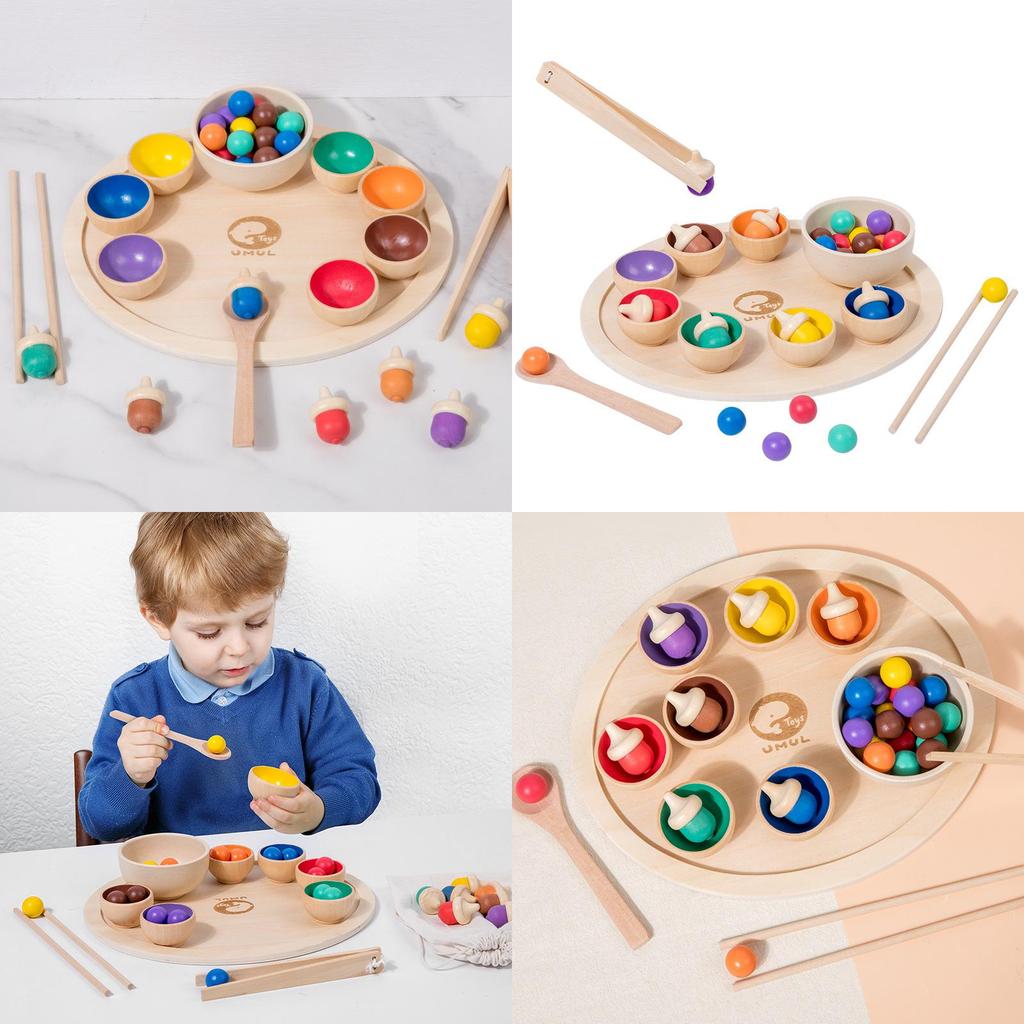 Wooden Color Sorting Tray Educational Toy For Preschool Kids Learning Play