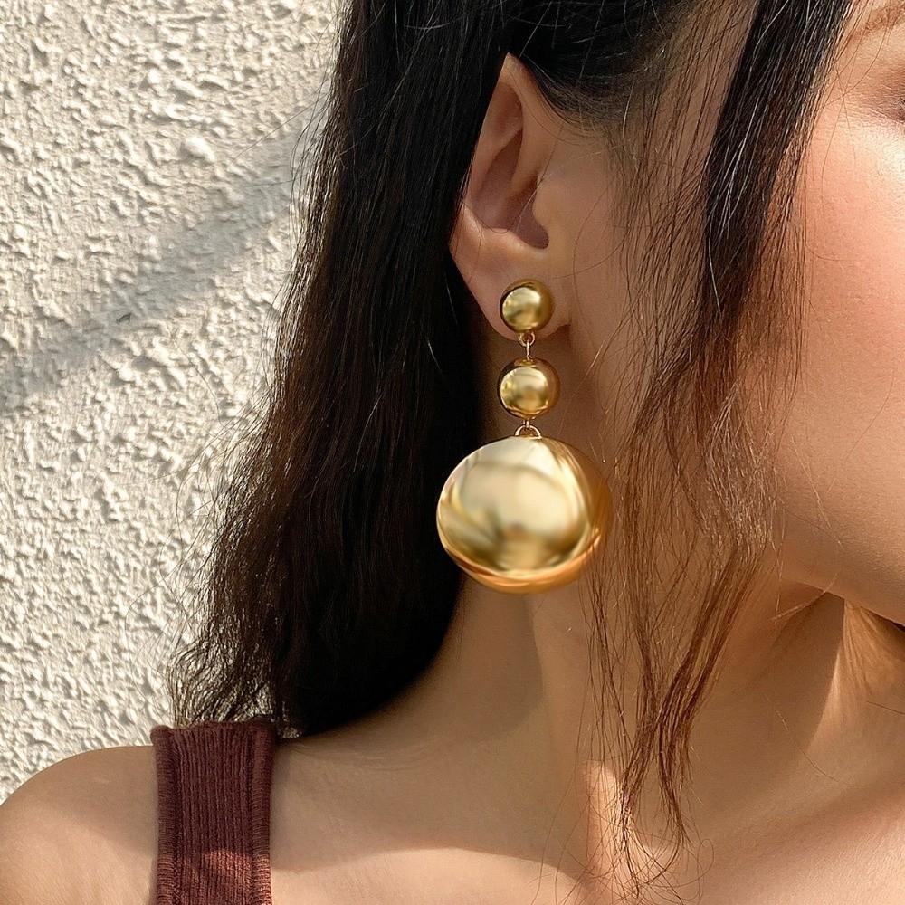 Half Ball Bead Earring Necklace Set Exaggerated Metal String Beads Necklace  Banquet Party