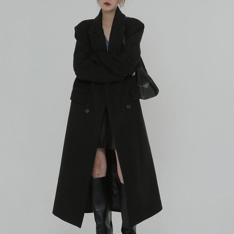 

Шерстяное пальто средней длины до колена для женщин высокого роста, свободного темперамента, осенне-зимнего утолщенного пальто. S