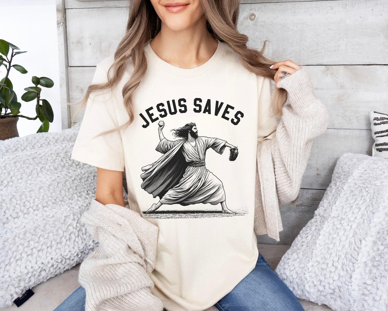 Jesus Saves Baseball T Shirt Christian Easter Graphic Tee Faith Inspired Sports S
