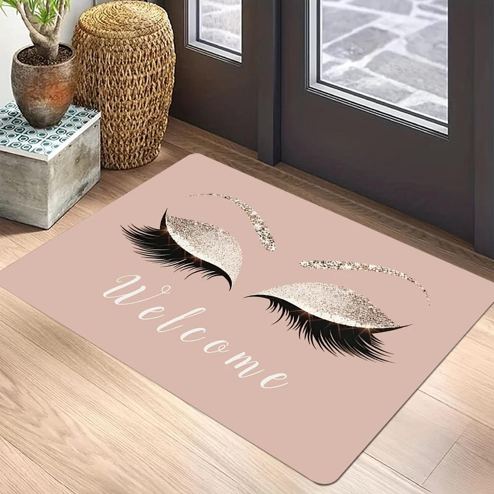 Wimpern Print Fußmatte Polyester Heimteppich Rutschfest Eingangsteppich Wohnzimmer Badezimmer Schlafzimmer Küche Fußmatte
