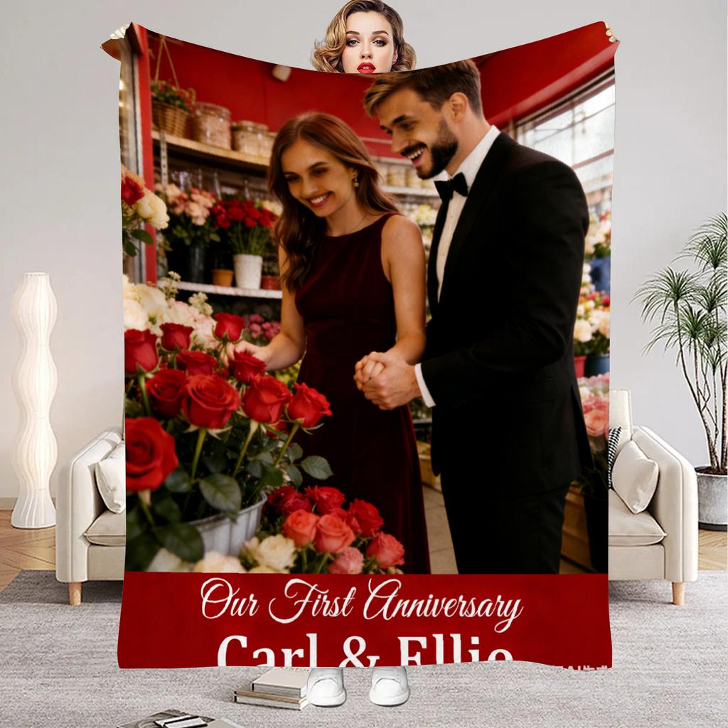 Valentine's Day Flannel Blanket Customized Your Photo Blanket for Boyfriend Girlfriend Couple Anniversary for home Decoration