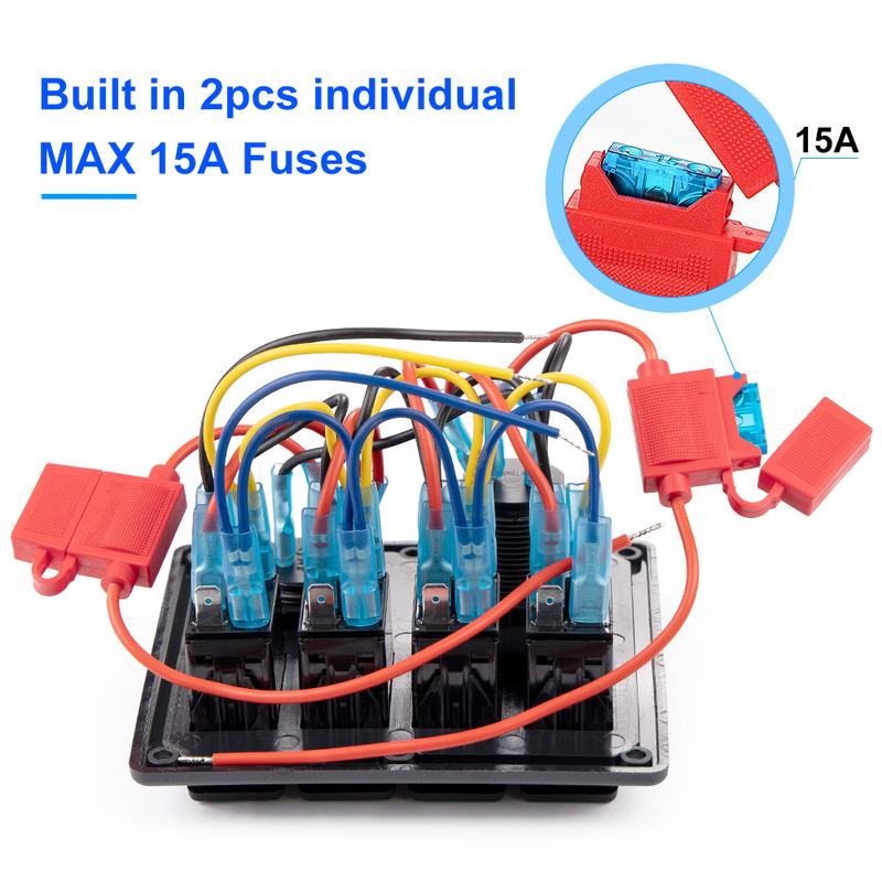 4 Gang Rocker Switch Panel LED With Digital Voltmeter Waterproof Switch For Car Marine Yacht Caravan Truck Marine Boat