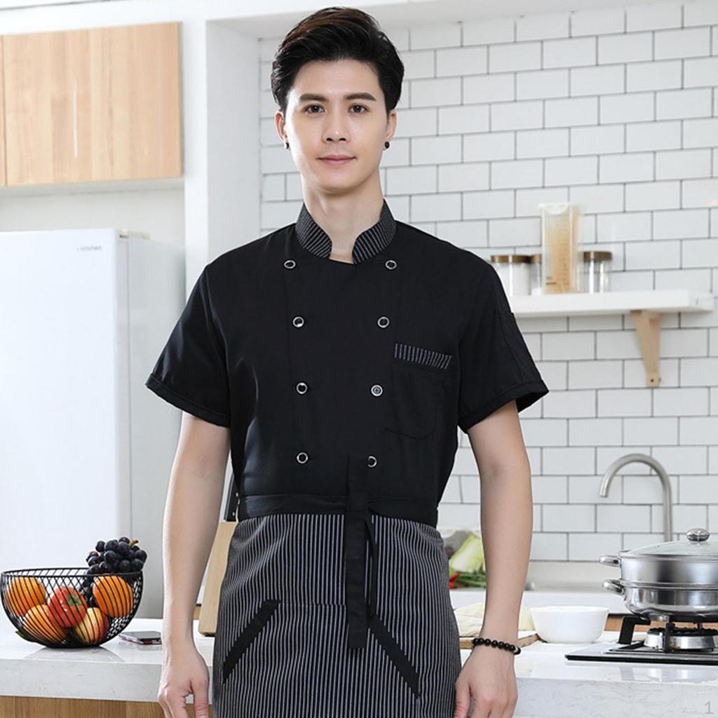 Chef Jacket Short Sleeve Food Kitchen Lightweight Cooker Coat