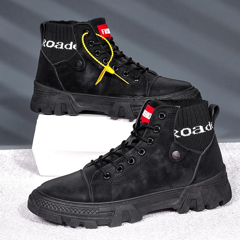 

2024 Новые мужские высокие модные рабочие ботинки в британском стиле со средним верхом 44 чёрный