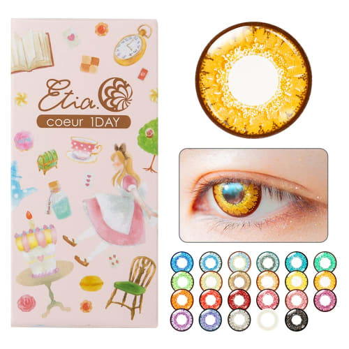 Etia Cool One Day - 23 colors available [6 lenses per box] Jewel-colored 2D color contact lenses in gold, yellow, and caramel gold -8.00